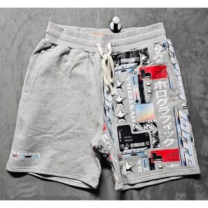 Loiter Hysteria Graphic Sweat Shorts Mens Medium Grey Y2K Cyberpunk Cotton